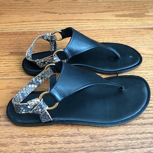VINCE PHARIS Thong Leather Black Tan Sandals Women’s Size 7.5 - Picture 4 of 10